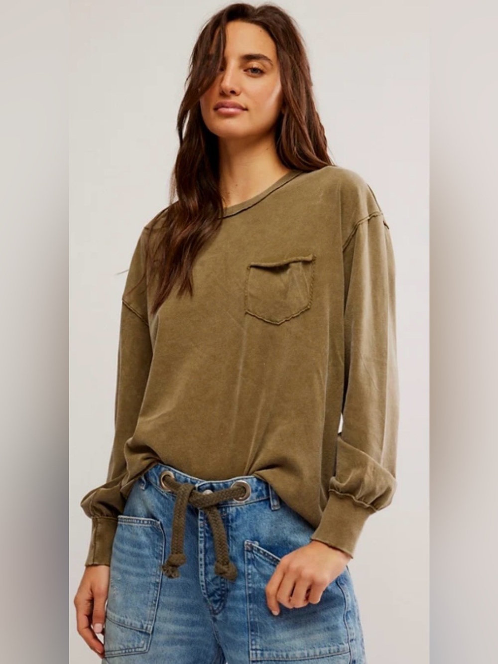 We The Free/Free People “Fade Into You” Long Sleeved Tee in Military Olive
